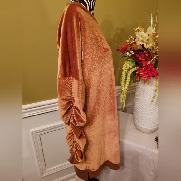 Woman's Long Sleeve Tunic Dress Oversized Velvet Casual Pullover Loose Fit - Picture 6 of 11